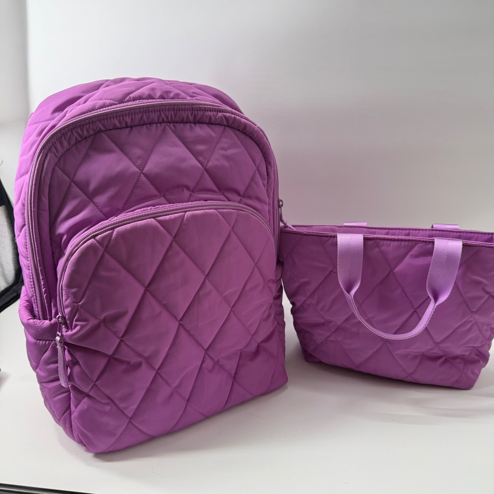 Vera Bradley Quilted Performance Twill Backpack and Lunch Bag Set Purple Orchad